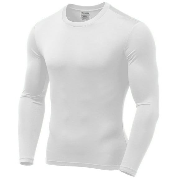 Mens Ultra Soft Thermal Shirt - Compression Baselayer Crew Neck Top - Fleece Lined Long Sleeve Underwear , White, Medium