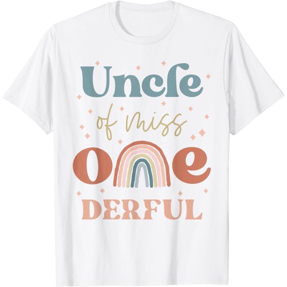 Mens Uncle Of Miss Onederful Boho Rainbow Niece First Birthday T-Shirt Size S-5XL