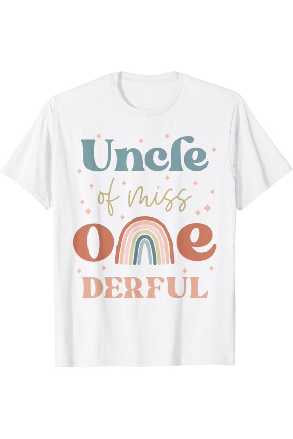 Mens Uncle Of Miss Onederful Boho Rainbow Niece First Birthday T-Shirt Size S-5XL