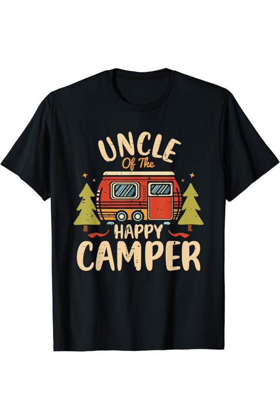 Mens Uncle of Happy Camper 1st Birthday Party Retro Uncle T-Shirt