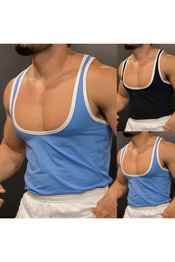 Mens Undershirt Tank Tops Tank Top Mens Tank Top Mens Men's Spring And Summer Slim Slim Fitness Solid Color Singlet Blue XXL