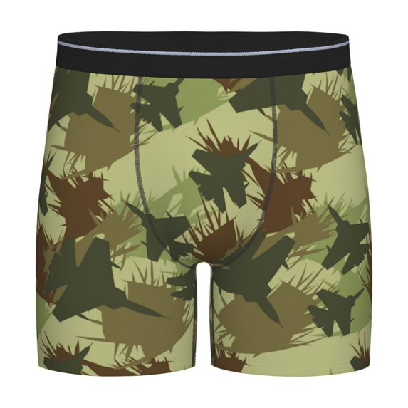 Mens Underwear, Aircraft Green Camouflage Mens Underwear Boxer Briefs, Soft Breathable Underwear Long Leg For Men