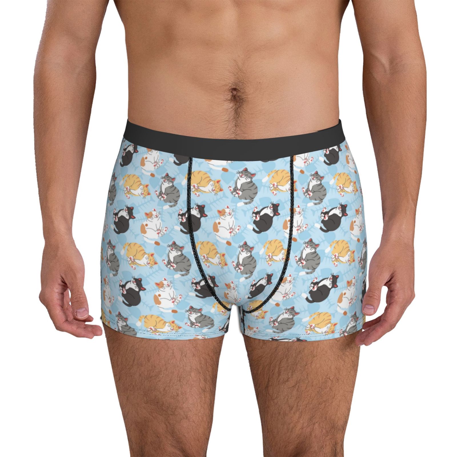 Mens Underwear - Art Cute Cartoon Cat Fishbone Breathable Stretch ...
