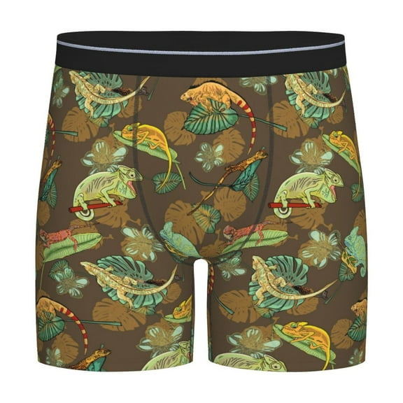 Mens Underwear, Artistic Cute Lizard Chameleon Green Mens Underwear Boxer Briefs, Soft Breathable Underwear Long Leg For Men