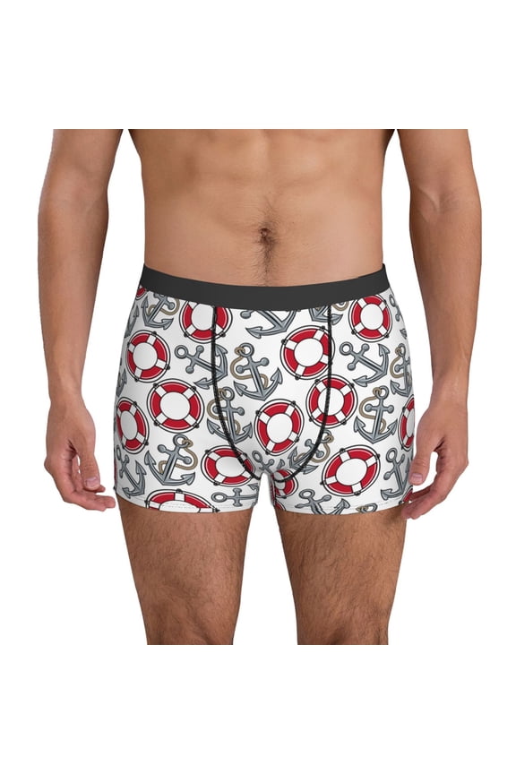 Mens Underwear Boxer Briefs - Anchors life buoys vintage print Comfort Breathable men's boxer briefs with Flex Waistband