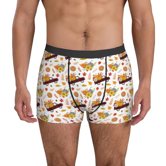 Mens Underwear Boxer Briefs - Autumn Red Truck Comfort Breathable men's boxer briefs with Flex Waistband