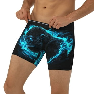 Mens Underwear Boxer Briefs - Black Gorilla Blue Flames Soft and Breathable Long Mens Boxer Briefs with Widen Waistband