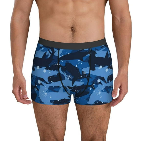 Mens Underwear Boxer Briefs - Blue camouflage hammerhead shark Comfort Breathable men's boxer briefs with Flex Waistband