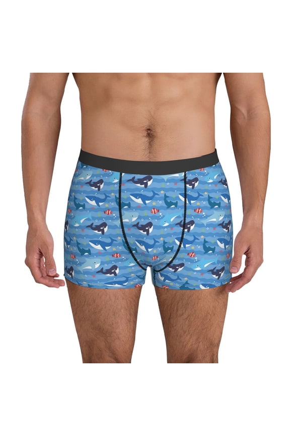 Mens Underwear Boxer Briefs - Blue fish print Comfort Breathable men's boxer briefs with Flex Waistband