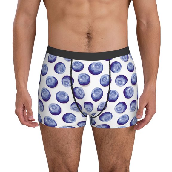 Mens Underwear Boxer Briefs - Blueberry pattern white Comfort Breathable men's boxer briefs with Flex Waistband
