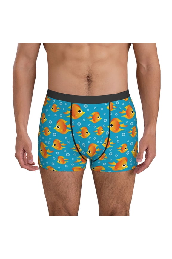 Mens Underwear Boxer Briefs - Bright golden cartoon fish Comfort Breathable men's boxer briefs with Flex Waistband