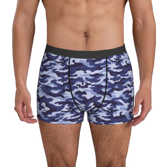 Mens Underwear Boxer Briefs - Camouflage Blue Comfort Breathable men's boxer briefs with Flex Waistband