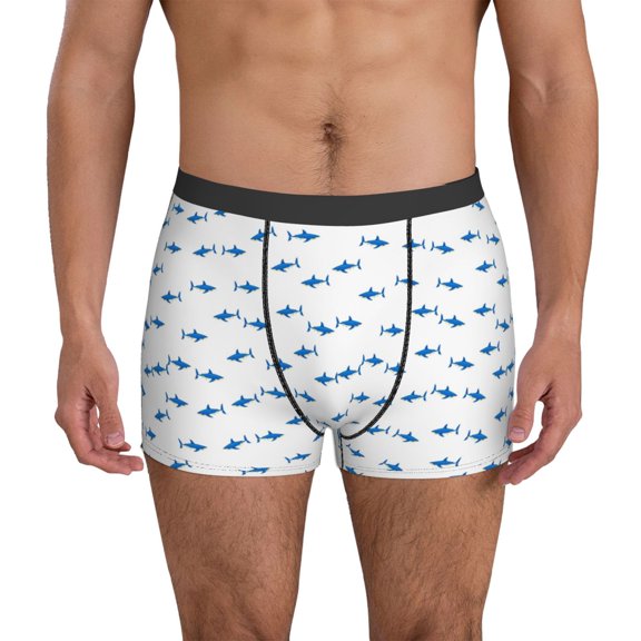 Mens Underwear Boxer Briefs - Cartoon Cool Shark Blue_C Comfort Breathable men's boxer briefs with Flex Waistband