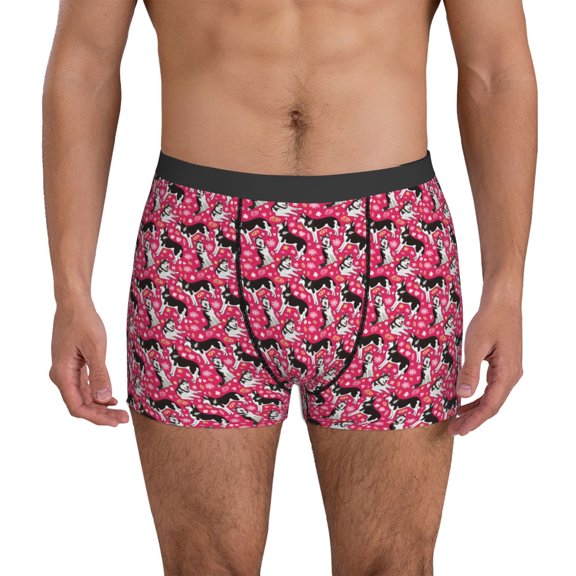 Mens Underwear Boxer Briefs - Cartoon Cute Husky Dog Red Comfort Breathable men's boxer briefs with Flex Waistband