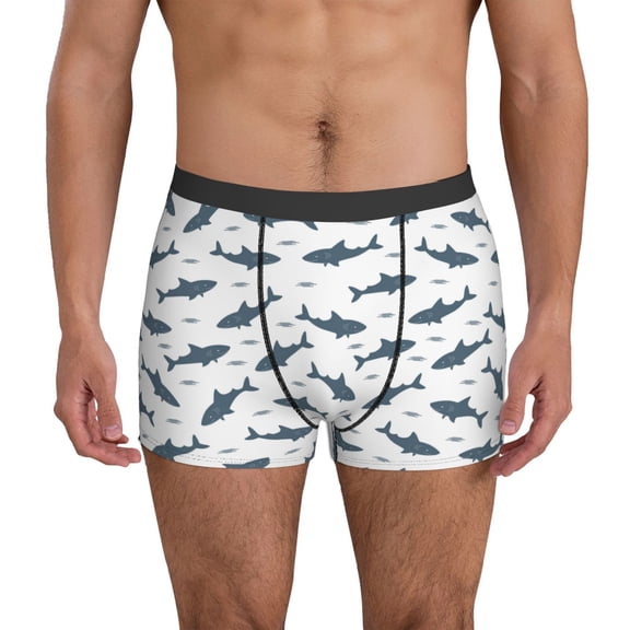 Mens Underwear Boxer Briefs - Cartoon Cute Shark Dark Green Comfort Breathable men's boxer briefs with Flex Waistband