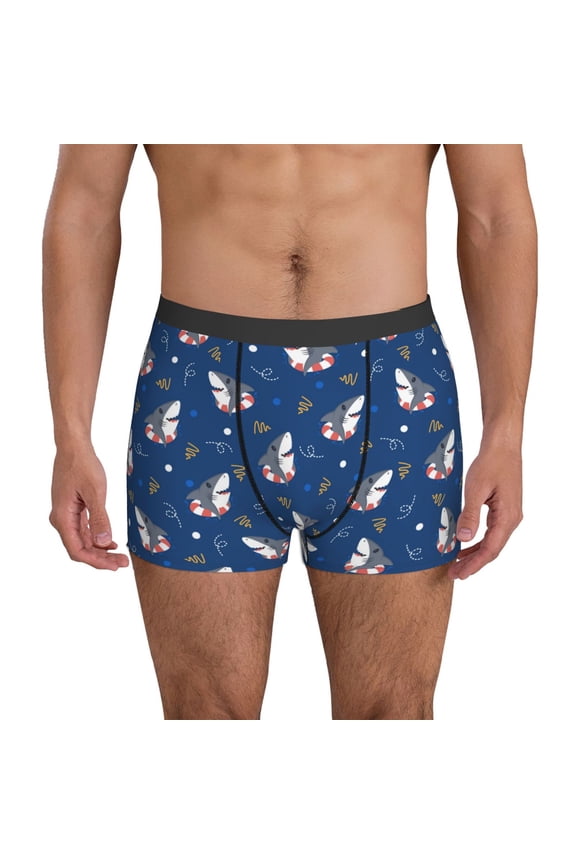 Mens Underwear Boxer Briefs - Cartoon Cute Shark Swim Ring Comfort Breathable men's boxer briefs with Flex Waistband