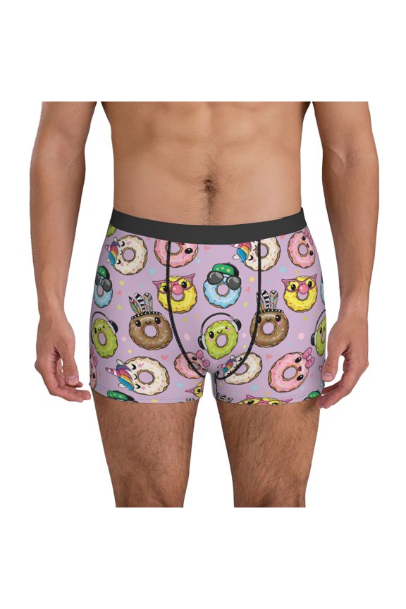 Mens Underwear Boxer Briefs - Cartoon Donut Prints Funny Comfort Breathable men's boxer briefs with Flex Waistband