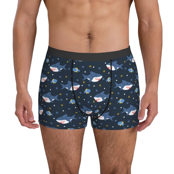 Mens Underwear Boxer Briefs - Cartoon Happy Cute Shark Comfort Breathable men's boxer briefs with Flex Waistband