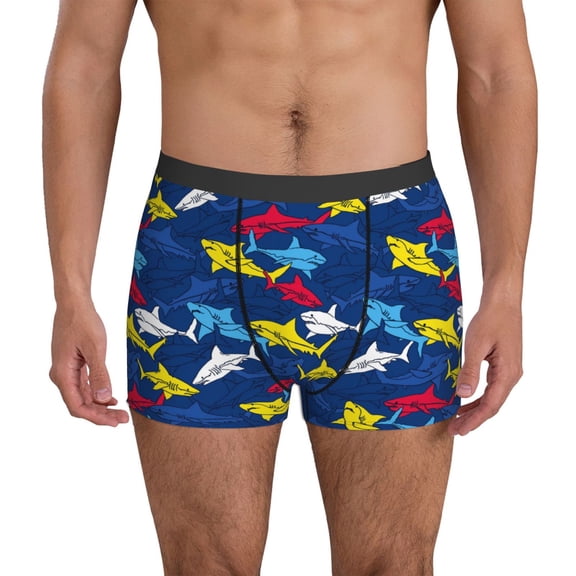 Mens Underwear Boxer Briefs - Cartoon Shark Comfort Breathable men's boxer briefs with Flex Waistband
