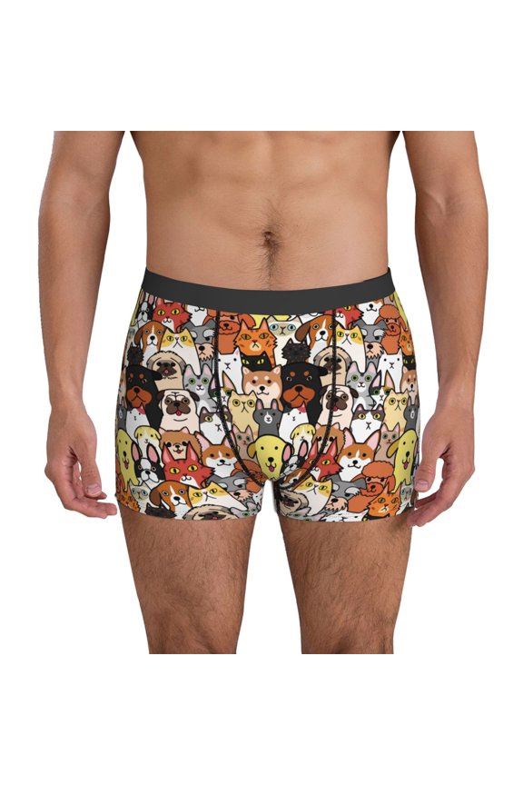 Mens Underwear Boxer Briefs - Cats & Dogs Group Comfort Breathable men's boxer briefs with Flex Waistband