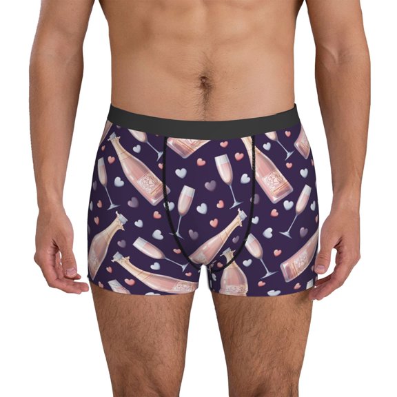Mens Underwear Boxer Briefs - Champagne Hearts Comfort Breathable men's boxer briefs with Flex Waistband