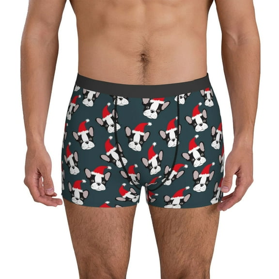 Mens Underwear Boxer Briefs - Christmas Hat Cute Puppy A Comfort Breathable men's boxer briefs with Flex Waistband