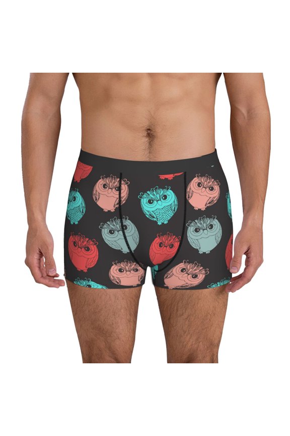 Mens Underwear Boxer Briefs - Chubby Cute Owls Comfort Breathable men's boxer briefs with Flex Waistband