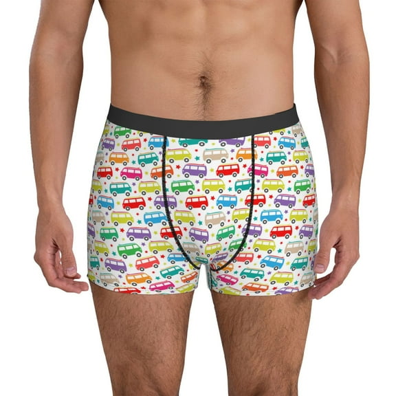 Mens Underwear Boxer Briefs - Colorful Bus Comfort Breathable men's boxer briefs with Flex Waistband