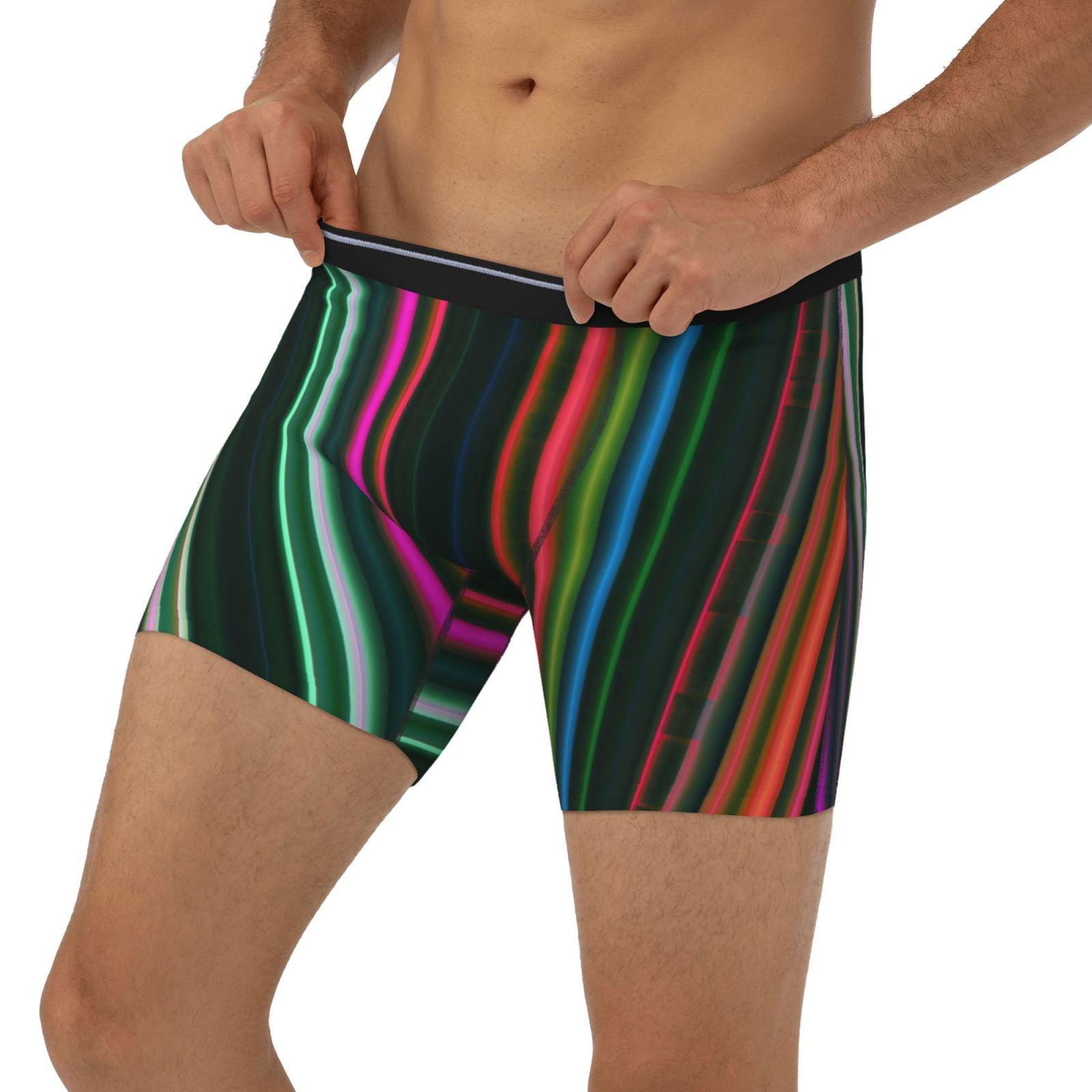 Mens Underwear Boxer Briefs Colorful Stripes Soft Breathable Long