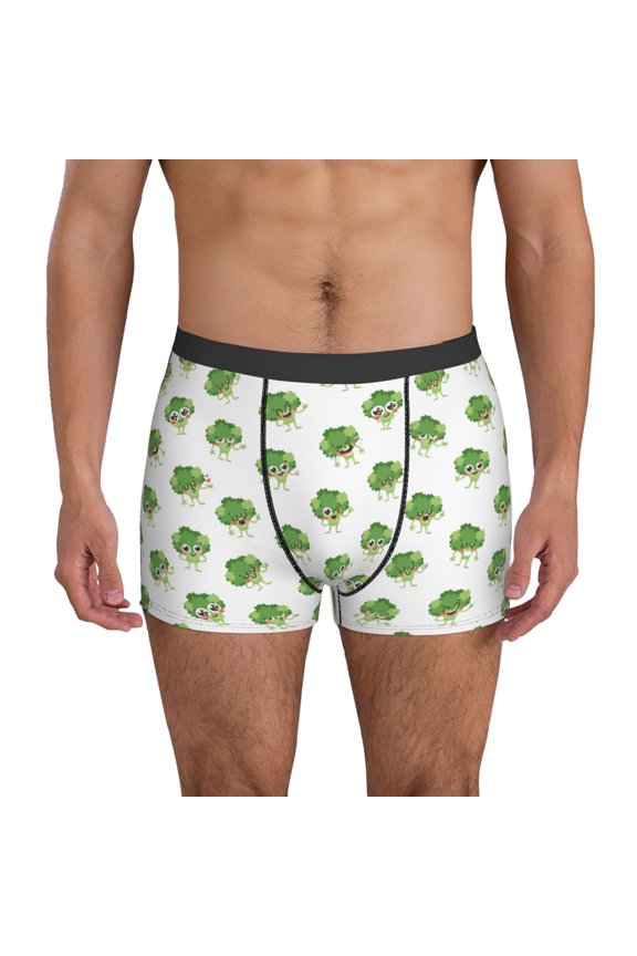 Mens Underwear Boxer Briefs - Creative Cartoon broccoli cute Comfort Breathable men's boxer briefs with Flex Waistband