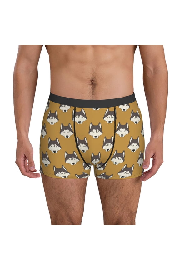 Mens Underwear Boxer Briefs - Cute Cartoon Husky Comfort Breathable men's boxer briefs with Flex Waistband