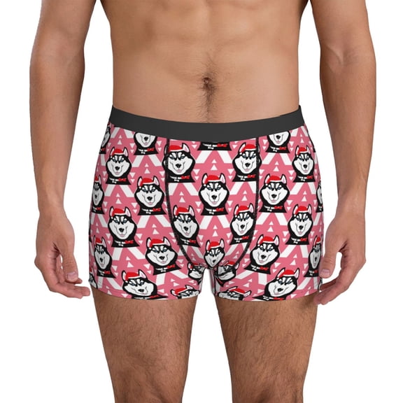 Mens Underwear Boxer Briefs - Cute Cartoon Husky Funny Santa Hat Comfort Breathable men's boxer briefs with Flex Waistband