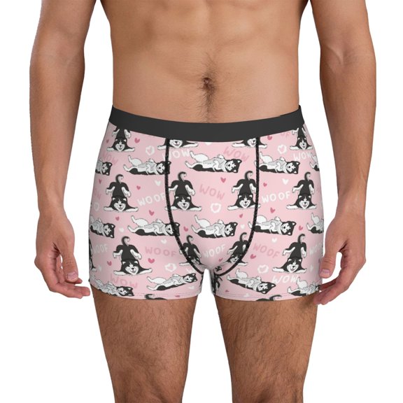 Mens Underwear Boxer Briefs - Cute Funny Husky Woof Comfort Breathable men's boxer briefs with Flex Waistband