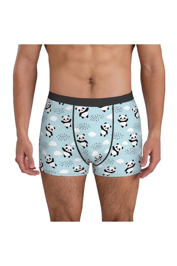 Mens Underwear Boxer Briefs - Cute Panda Bear Comfort Breathable men's boxer briefs with Flex Waistband