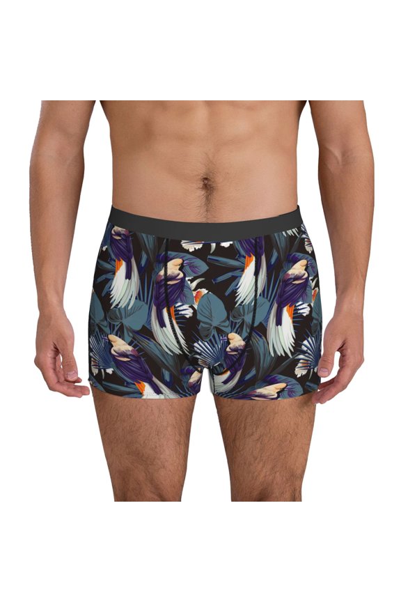 Mens Underwear Boxer Briefs - Cute Sharp Billed Bird Plant Comfort Breathable men's boxer briefs with Flex Waistband