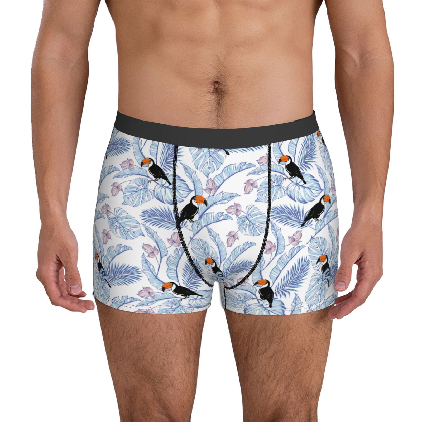 Mens Underwear Boxer Briefs - Cute Toucan Monstera Palm Leaves ...