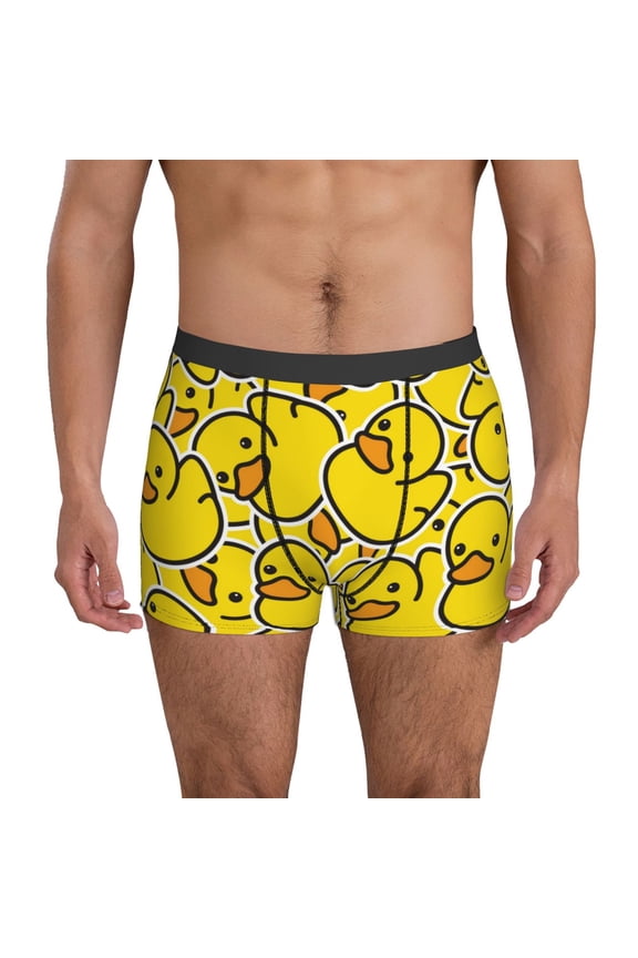 Mens Underwear Boxer Briefs - Ducky Cartoon Animal Yellow Comfort Breathable men's boxer briefs with Flex Waistband