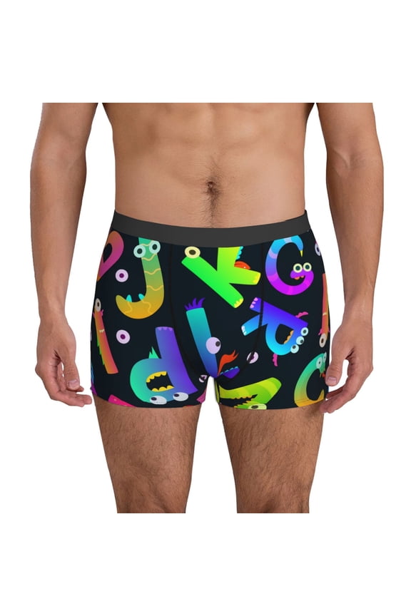 Mens Underwear Boxer Briefs - Funny Alphabet Monster Comfort Breathable men's boxer briefs with Flex Waistband