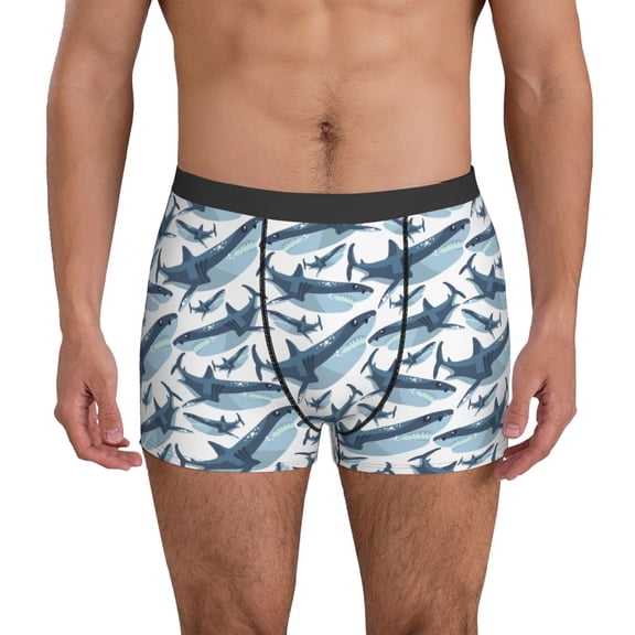 Mens Underwear Boxer Briefs - Funny Cool Shark Comfort Breathable men's boxer briefs with Flex Waistband