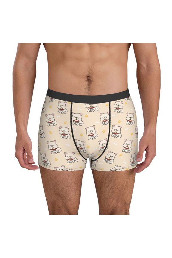 Mens Underwear Boxer Briefs - Funny Cute French Bulldog Comfort Breathable men's boxer briefs with Flex Waistband