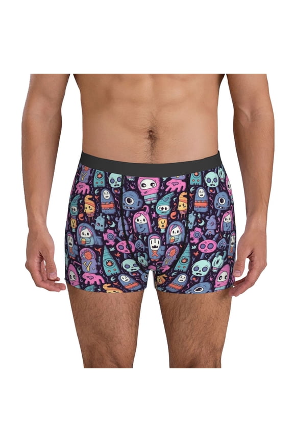 Mens Underwear Boxer Briefs - Funny colorful skull ghost Comfort Breathable men's boxer briefs with Flex Waistband