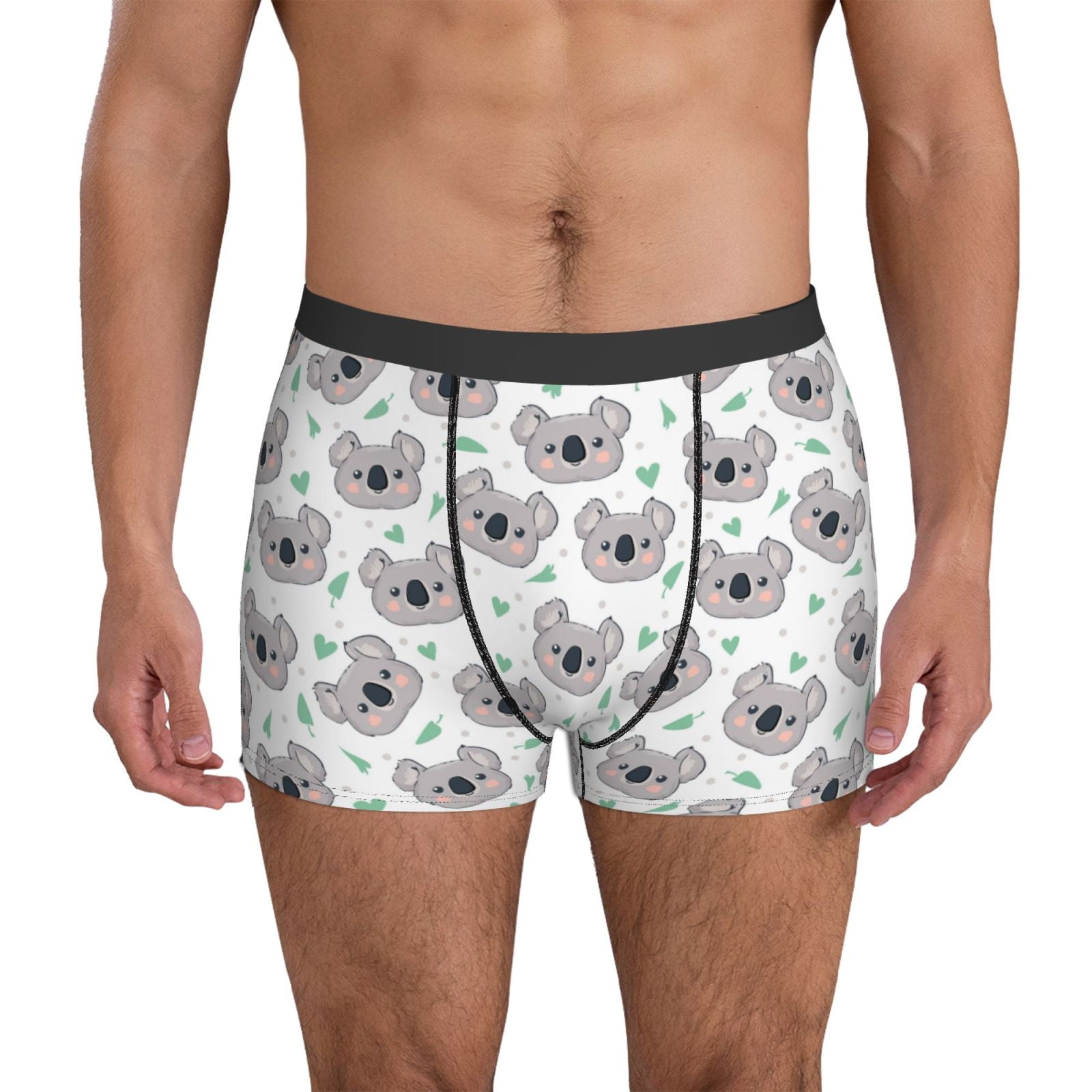 Mens Underwear Boxer Briefs Gray Koala Green Heart Comfort Breathable