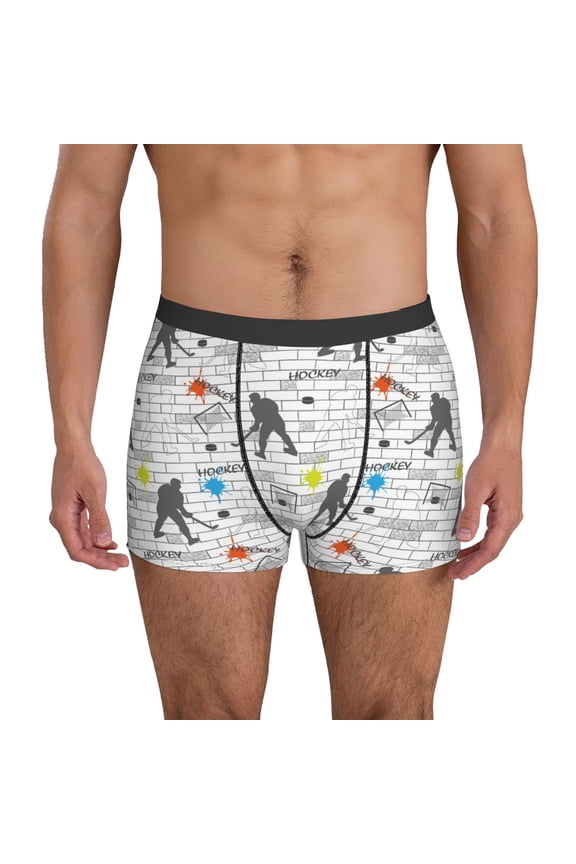 Mens Underwear Boxer Briefs - Hockey players funny Comfort Breathable men's boxer briefs with Flex Waistband