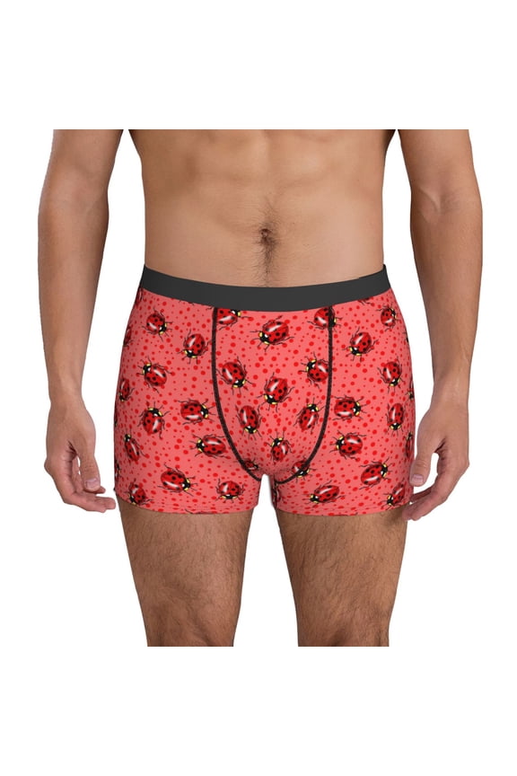 Mens Underwear Boxer Briefs - Ladybugs On Red Polka Dot Comfort Breathable men's boxer briefs with Flex Waistband