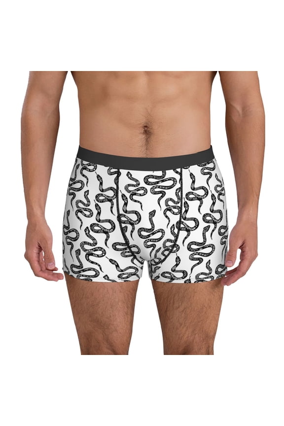 Mens Underwear Boxer Briefs - Minimalist Cartoon Funny Snake_A Comfort Breathable men's boxer briefs with Flex Waistband