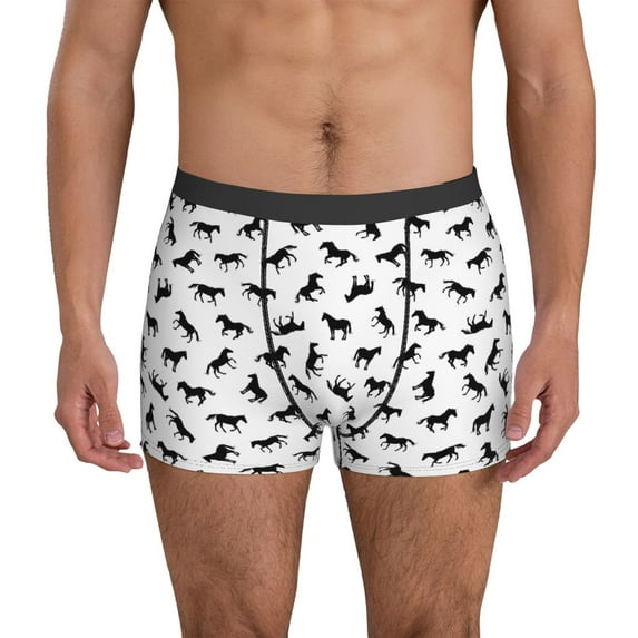 Mens Underwear Boxer Briefs - Minimalist Cool Horse Black Comfort Breathable men's boxer briefs with Flex Waistband