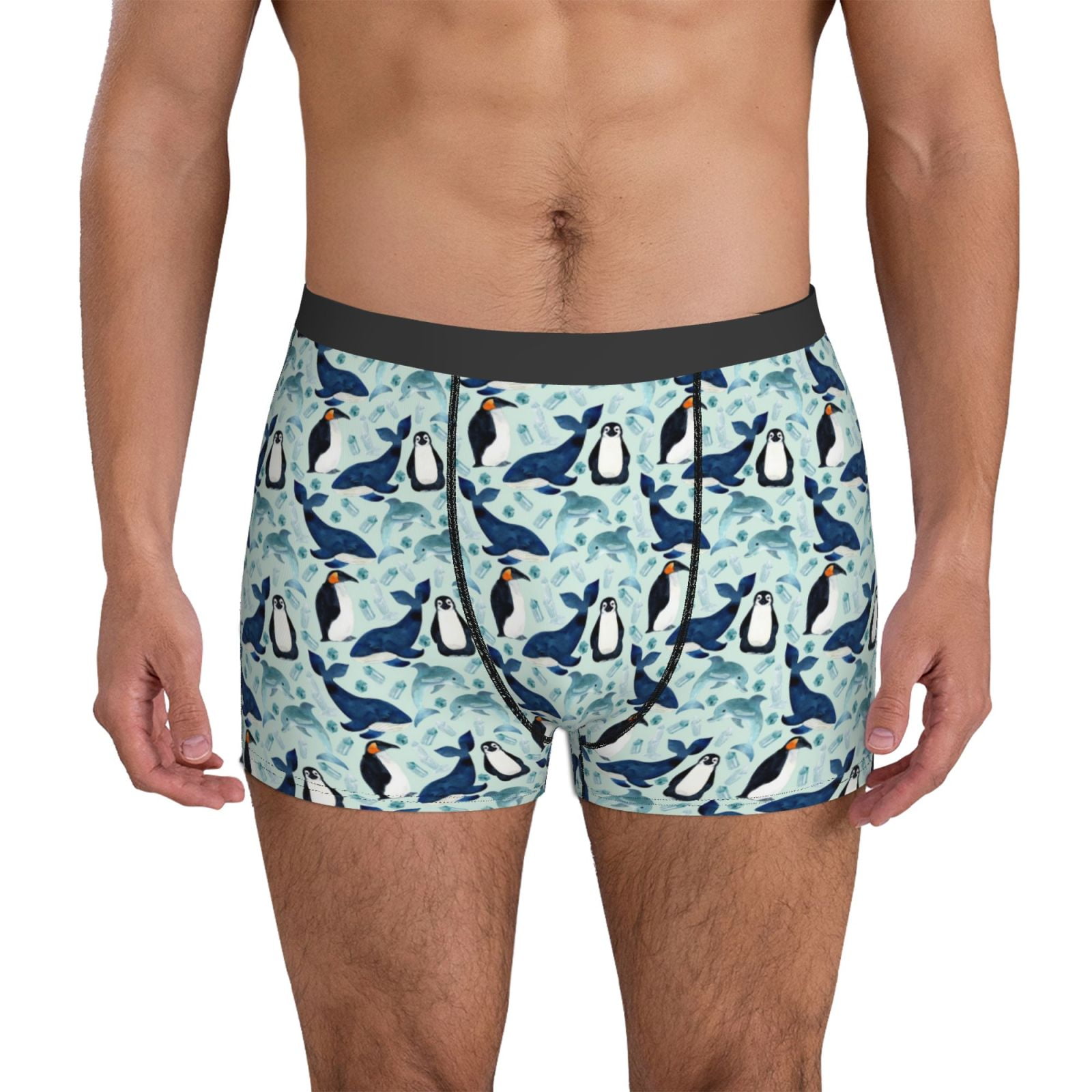 Mens Underwear Boxer Briefs Penguins Whales Soft Breathable Mens