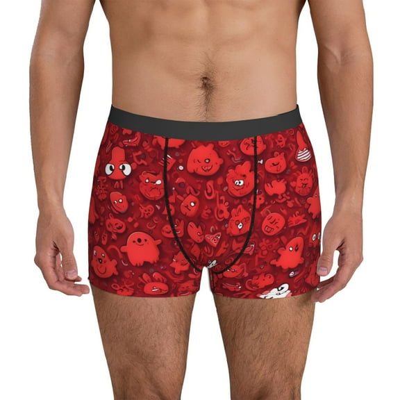 Mens Underwear Boxer Briefs - Playful Red Cartoon Faces Comfort Breathable men's boxer briefs with Flex Waistband