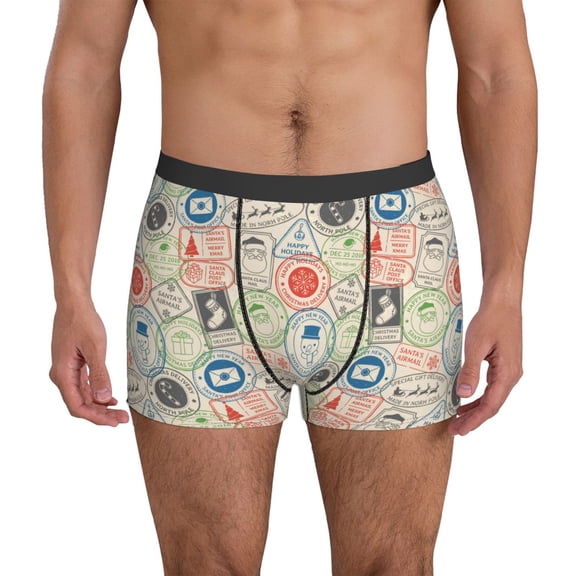 Mens Underwear Boxer Briefs - Postmark Pattern Christmas Comfort Breathable men's boxer briefs with Flex Waistband