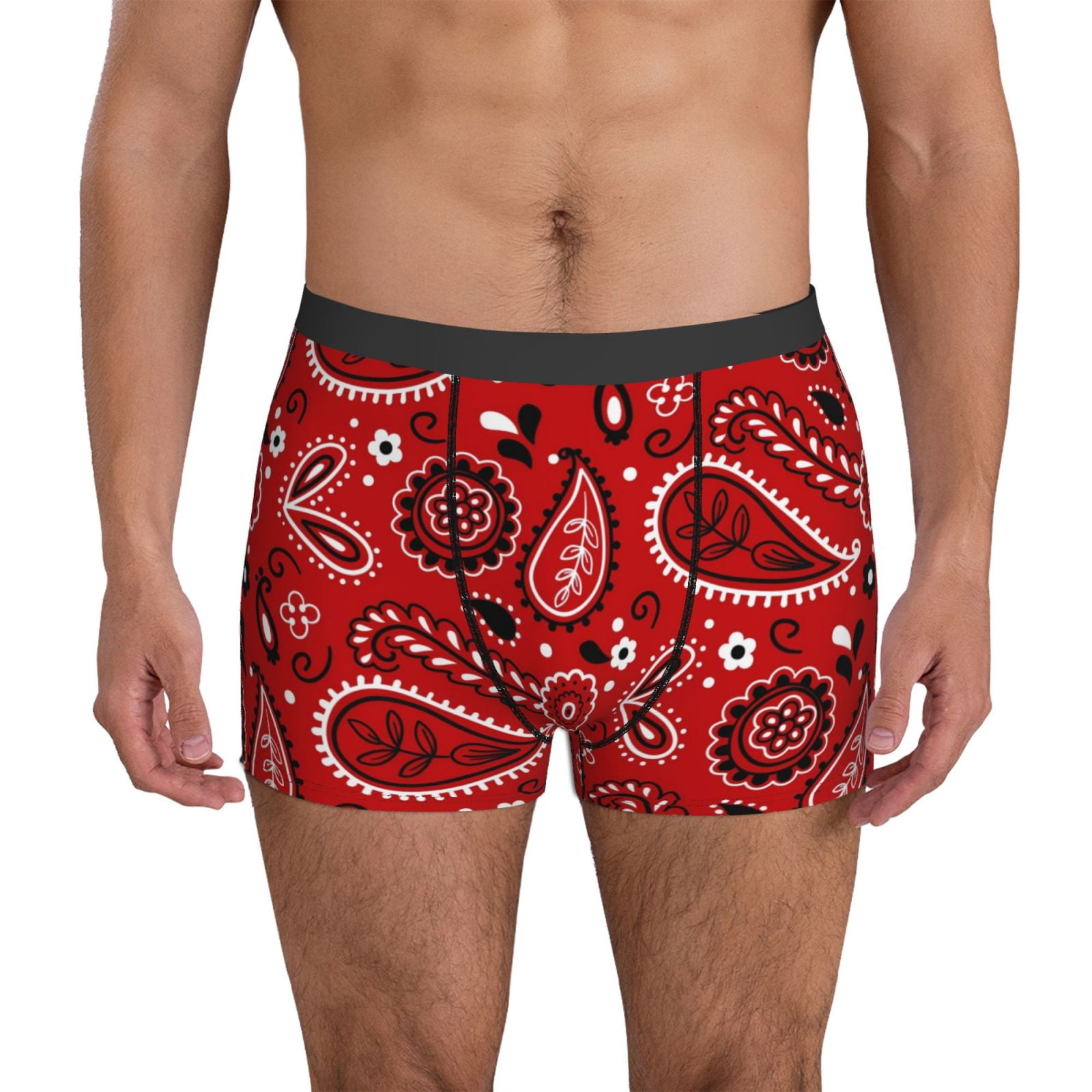Red Patterned Boxers Mens Underwear Boxer Briefs Red Vintage Paisley Pattern Soft Stretch ...